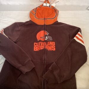 NFL Cleveland Browns Unique Full Zip Hoodie  Brown and Orange Boys Size Large